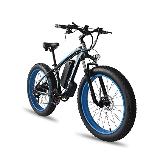 Electric Mountain Bike : Electric Bicycle Ebike Mountain Bike, 26 Inch Fat Tyre Electric Bicycle with 48 V 18 Ah / Lithium Battery and Shimano 21 Speed (Blue)