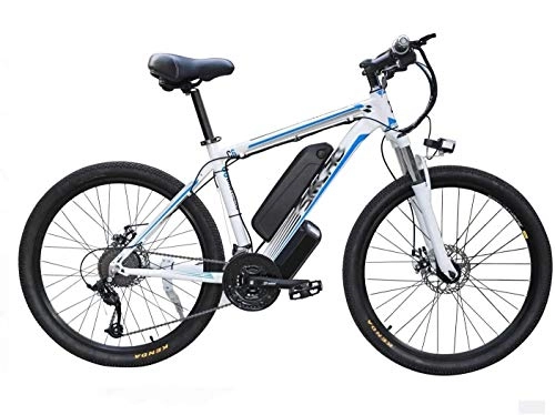 Electric Mountain Bike : Electric Bicycle MTB 26 Inch Adult Smart Mountain Bike, 48V / 10AH Removable Lithium Ebike, 27 Speed, 5 Files (Color : White-Blue, Size : 26inches)