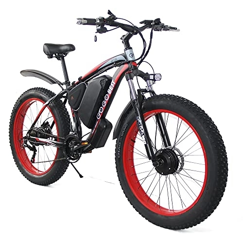 Electric Mountain Bike : Electric Bicycle with 48V 17.5AH Battery, Double-Drive Electric Bicycle Waterproof Shock-Resistant, Foldable Outdoor Short-Distance Riding Mountain Off-Road Bicycle
