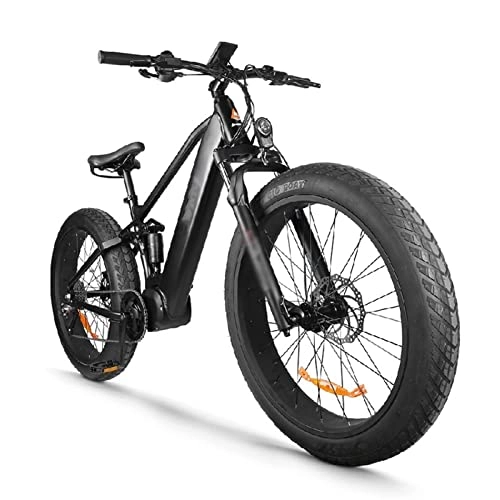 Electric Mountain Bike : Electric Bike 1000W 48V for Adults 40MPH 26 Inch Full Suspension Fat Tire Electric Bicycle Hidden Battery 9 Speed Mid Motor Mountain Ebike (Color : Black, Gears : 9 Speed)