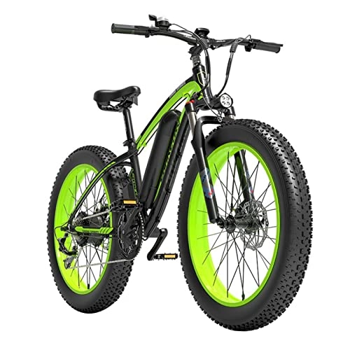 Electric Mountain Bike : Electric Bike 1000w for Adults, 48v 16Ah Lithium- Ion Battery Removable Electric Mountain Bicycle 26' Fat Tire Ebike 25mph Snow Beach E-Bike (Color : 16AH green)