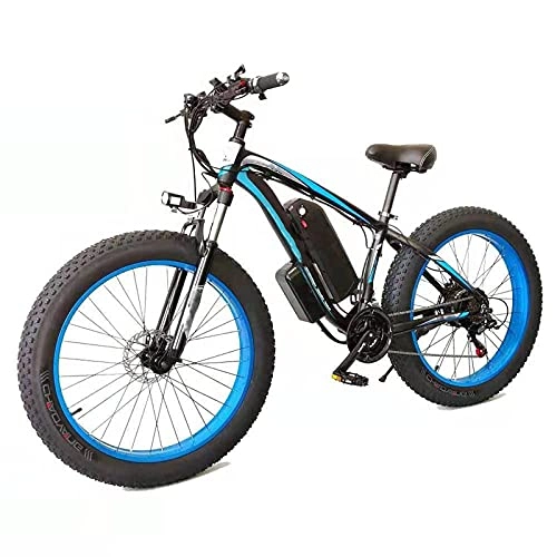 Electric Mountain Bike : Electric Bike 21 Speed Mountain Electric Bicycle 26" Adults Fat Tire E-Bike All Terrain Snow Cross-Country Electric Bike Front And Rear Disc Brakes Lithium Battery, Black blue, 48V 10Ah