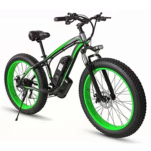 Electric Mountain Bike : Electric Bike 21 Speed Mountain Electric Bicycle 26" Adults Fat Tire E-Bike All Terrain Snow Cross-Country Electric Bike Front And Rear Disc Brakes Lithium Battery, Black green, 48V 10Ah