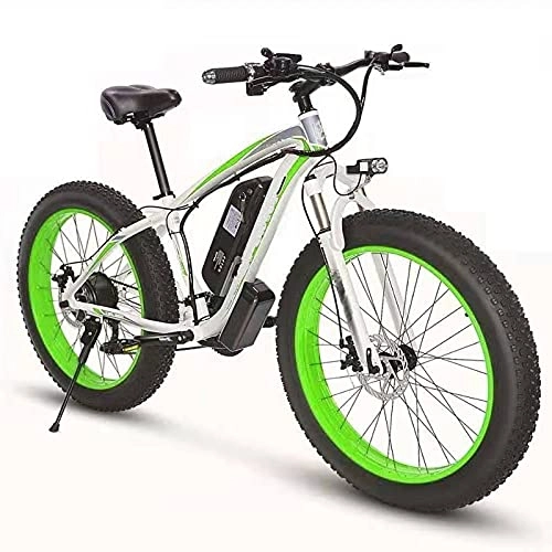 Electric Mountain Bike : Electric Bike 21 Speed Mountain Electric Bicycle 26" Adults Fat Tire E-Bike All Terrain Snow Cross-Country Electric Bike Front And Rear Disc Brakes Lithium Battery, White green, 48V 10Ah