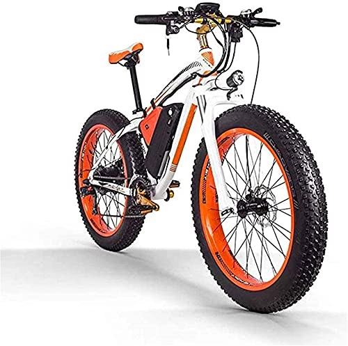 Electric Mountain Bike : Electric Bike 26Inch Fat Tire Electric Bicycle / 1000W48V17.5AH Lithium Battery MTB, 27Speed Snow Bike / CrossCountry Mountain Bike for Men and Women (Color : Orange)