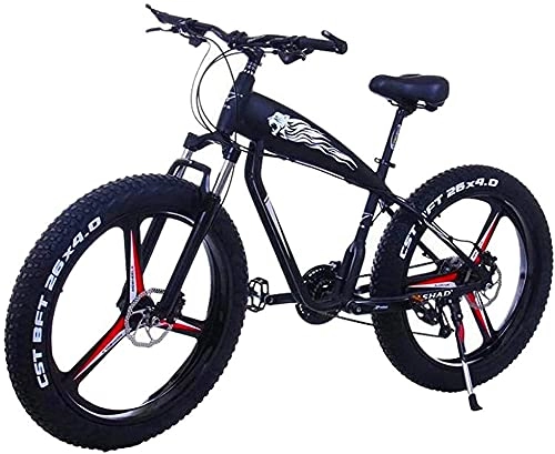 Electric Mountain Bike : Electric Bike 26inch Fat Tire Electric Bike 48V 10Ah / 15Ah Large Capacity Lithium Battery City Adult Ebikes 21 / 24 / 27 / 30 Speeds Electric Mountain Bicycle (Color : 10Ah, Size : BlackA)