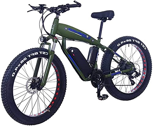 Electric Mountain Bike : Electric Bike 48V 10AH Electric Bike 26 X 4.0 Inch Fat Tire 30 Speed E Bikes Shifting Lever Electric Bikes For Adult Female / Male For Mountain Bike Snow Bike (Color : 15Ah, Size : Dark green)