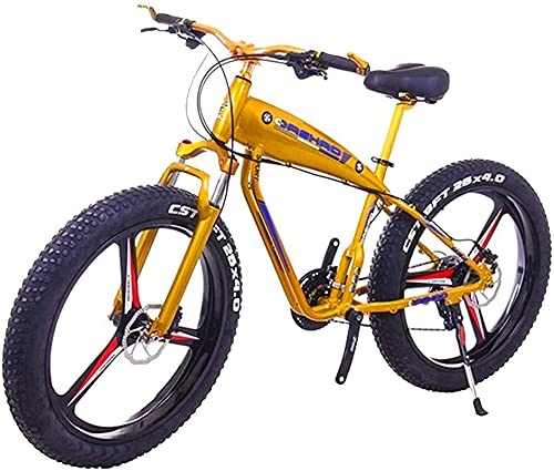 Electric Mountain Bike : Electric Bike Bikes, Electric Bicycle For Adults 26inc Fat Tire 48V 10Ah Mountain EBike With Large Capacity Lithium Battery 3 Riding Modes Disc Brake (Color : 10Ah, Size : Gold)