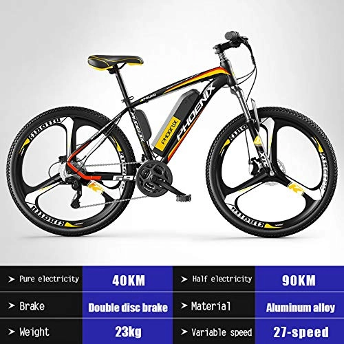 Electric Mountain Bike : Electric Bike, E-Bike Adult Bike with 250 W Motor 36V 10AH Removable Lithium Battery 27 Speed Shifter for Commuter Travel, Yellow, Strengthen