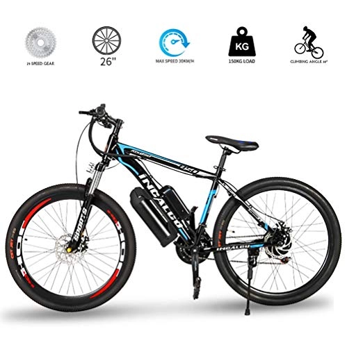 Electric Mountain Bike : Electric Bike, Electric Bicycle for Adult Aluminum alloy frame, 26 Inch Tire Up To 60km Range, 250w 48v 12sh Removable Large Capacity Battery, 21-speed Front and rear double disc brakes, Black