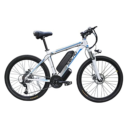 Electric Mountain Bike : Electric Bike, Electric Mountain Bicycles for Adult, Ebikes Bicycles All Terrain, 26" 48V 250W 10Ah Removable Lithium-Ion Battery, Easy Storage Electric Bycicles (White Blue, 250w)
