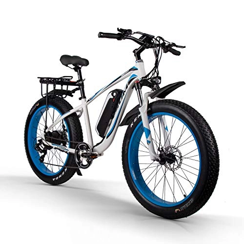 Electric Mountain Bike : Electric bike for adult M980 26 inch Mountain bicycle 1000W 48V 17Ah Snow Fat Tire bikes Shimano 7-speed (white blue)