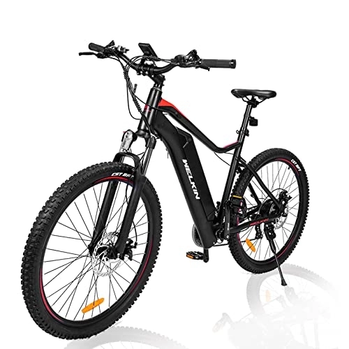 Electric Mountain Bike : Electric Bike for Adults, 27.5in Mountain Bike, Pedal Assist Commuter Cycling Bicycle, Removable Li-Ion Battery 250W, Max Speed 25km / h(Black red)