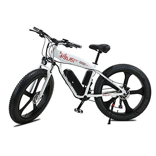 Electric Mountain Bike : Electric Bike for Adults Shark 26-Inch Fat Tire Snow Moped Electric Bike 27-Speed 48V 750W Motor Mountain Bike, White, Five knife wheel