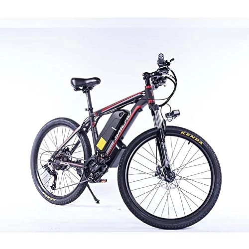 Electric Mountain Bike : Electric Bike, SMLRO C6 29 Inch Electric Mountain / Commute Bike Integrated Wheel, IP54 Waterproof, 500w With Removable Bigger Battery 48v 16ah Lithium Battery, Shimano 21 Speed E-bike (Black / Red)