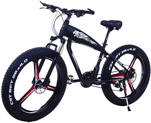 Electric Mountain Bike : Electric Bikes, 26inch Fat Tire Electric Bike 48V 10Ah / 15Ah Large Capacity Lithium Battery City Adult E-Bikes 21 / 24 / 27 / 30 Speeds Electric Mountain Bicycle , E-Bike ( Color : 10ah , Size : BlackA )