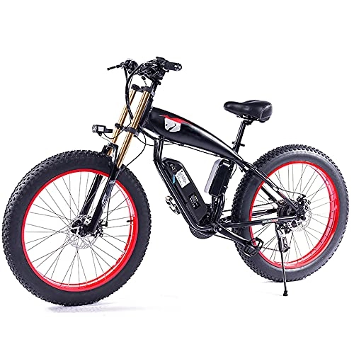 Electric Mountain Bike : Electric Bikes for Adult, 26inch Fat Tire Mountain E-Bike 48V 500W / 1000W 13AH Strong Power Removable Lithium-Ion Battery 21 Speed All Terrain Beach Cruiser Snow Electric Bicycles (Red, 1000W)