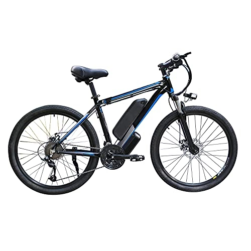 Electric Mountain Bike : Electric Bikes for Adult, 26inch Mountain E-Bike 48V 350W / 500W / 1000W 13AH Strong Power Motor Removable Lithium-Ion Battery 21 Speed Electric Bicycles for Men Ladies Travel Commuting (Black Blue, 500W)