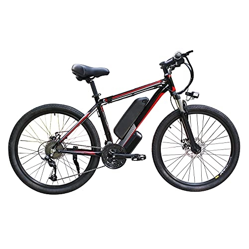 Electric Mountain Bike : Electric Bikes for Adult, 26inch Mountain E-Bike 48V 350W / 500W / 1000W 13AH Strong Power Motor Removable Lithium-Ion Battery 21 Speed Electric Bicycles for Men Ladies Travel Commuting (Black Red, 1000W)