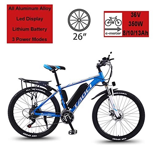 Electric Mountain Bike : Electric Bikes for Adult Magnesium Alloy Ebikes Bicycles All Terrain 26" 36V 350W 13Ah Removable Lithium-Ion Battery Mountain Ebike for Men, Blue 36V 08Ah50Km