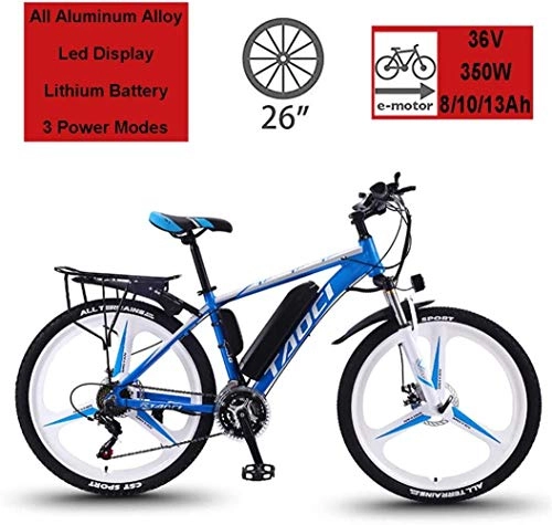 Electric Mountain Bike : Electric Bikes for Adult, Magnesium Alloy Ebikes Bicycles All Terrain, 26" 36V 350W 13Ah Removable Lithium-Ion Battery Mountain Ebike for Mens, Blue, 10Ah65Km