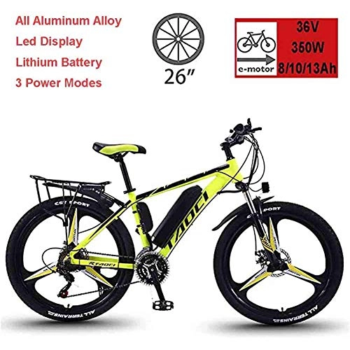 Electric Mountain Bike : Electric Bikes for Adult, Mens Mountain Bike, Magnesium Alloy Ebikes Bicycles All Terrain, 26" 36V 350W Removable Lithium-Ion Battery Bicycle Ebike, for Outdoor Cycling Travel Work Out, Yellow, 8Ah