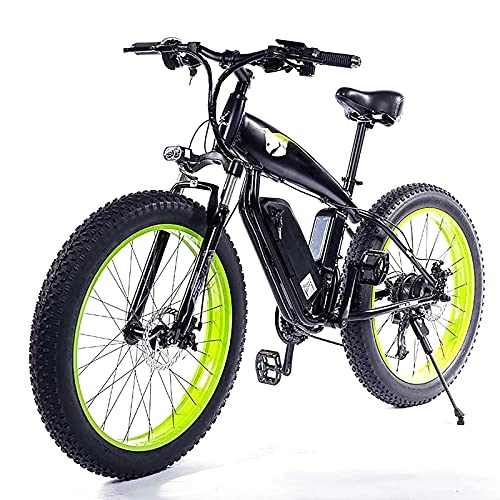 Electric Mountain Bike : Electric Bikes for Adults, Fat Tire 26inch Mountain Dirt E-Bike 48V 13AH 500W / 1000W Moped Beach All Terrain Bicycle 21 Speeds Removable Lithium Battery for Men Women Travel (Black / Green, 500W)