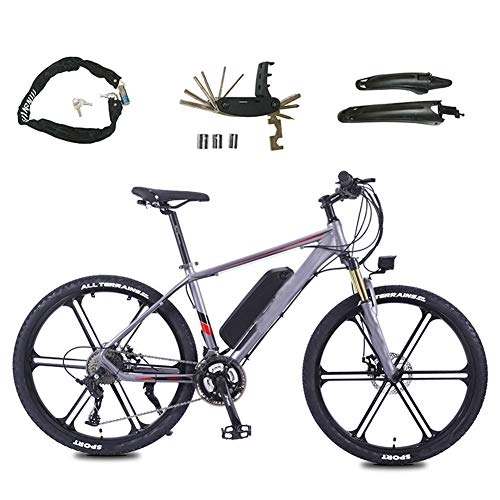 Electric Mountain Bike : Electric Bikes, Men'S Mountain Bike Aluminum Alloy Cycling Bike All Terrain, 26" 36V 350W Removable Lithium Ion Battery Mountain Bike, Suitable for Outdoor Cycling Travel Exercise, Gray, 36V13AH