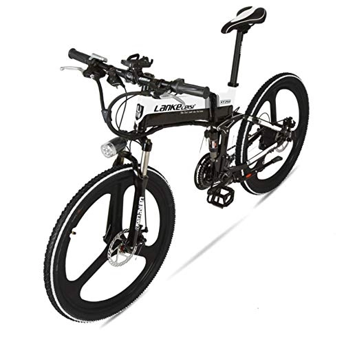 Electric Mountain Bike : Electric Folding Mountain Bike With 36V Removable Li-Battery 27 Speed Gear And Three Working Modes, WhiteBlack