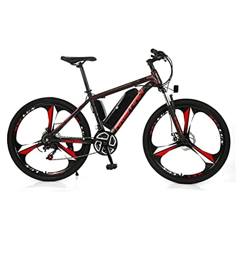 Electric Mountain Bike : Electric lithium battery bicycle mountain bike 26'' adult variable speed 21 speed assisted bicycle 36V350W battery detachable integrated wheel with LED lighting(Color:red, Size:10AH)