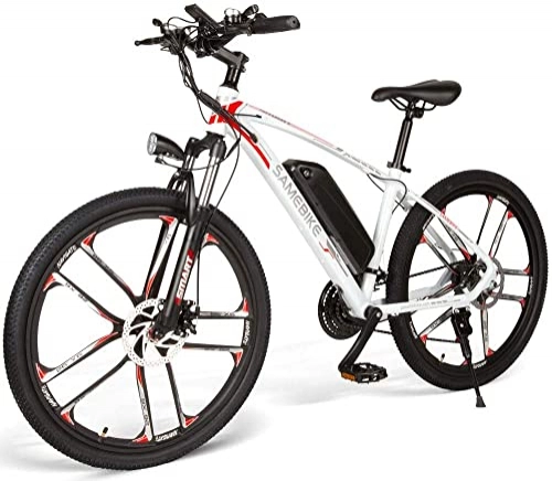 Electric Mountain Bike : Electric Mountain Bike 26” Electric Bicycle for Adults, Adult E-bike with 48V Removable Lithium Battery, Shimano 7-White