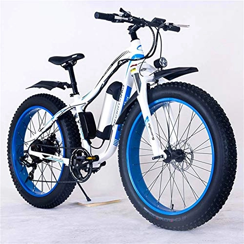Electric Mountain Bike : Electric Mountain Bike, 26" Electric Mountain Bike 36V 350W 10.4Ah Removable Lithium-Ion Battery Fat Tire Snow Bike for Sports Cycling Travel Commuting Electric Powerful Bicycle ( Color : White Blue )