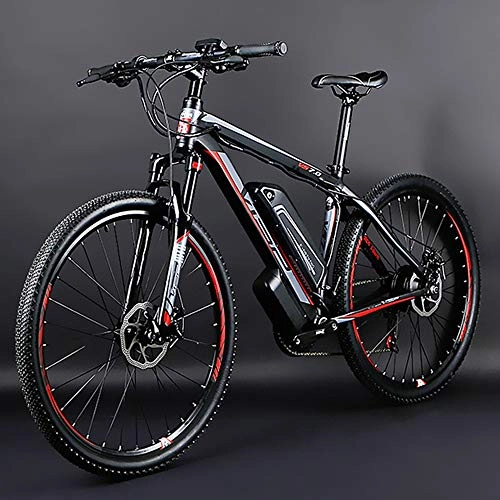 Electric Mountain Bike : Electric mountain bike, 26-inch hybrid bicycle / (36V10Ah) 24 speed 5 speed power system mechanical disc brakes lock front fork shock absorption, up to 35KM / H, Red