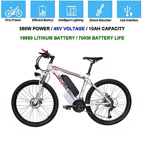 Electric Mountain Bike : Electric Mountain Bike 26 Inches MTB Tire E-Bike 10AH Li-Battery 21 Speed Beach Cruiser Low Resistance Urban Commute Bicycle with Integrated LED Headlight and Horn
