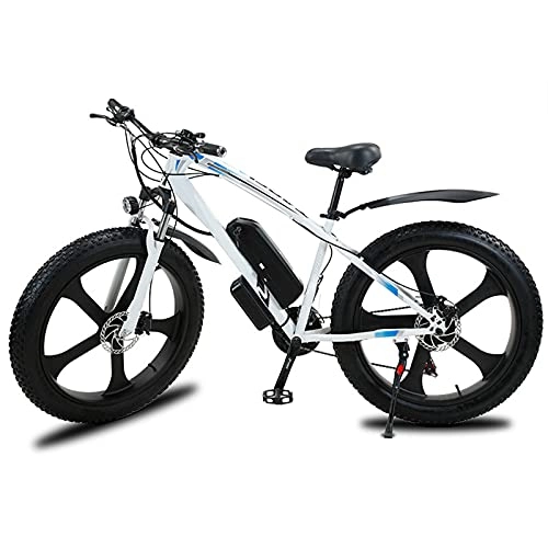 Electric Mountain Bike : Electric Mountain Bike, 26 Inches Snow Bike for Adult, Fat Tire Bicycle E-Bike All Terrain, Removable Lithium-Ion Battery 21 Speed Shifter, 1000W Powerful Motor Aluminum Alloy Frame, White