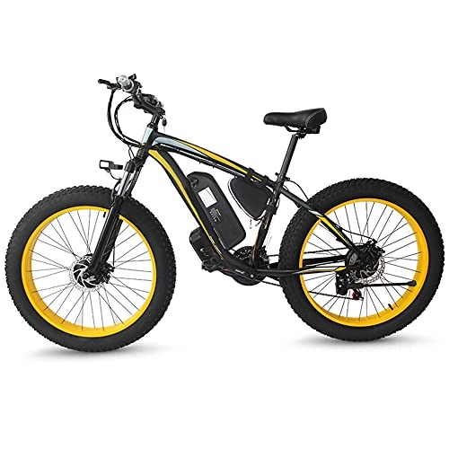 Electric Mountain Bike : Electric Mountain Bike 350W Motor 26" Fat Tire Electric Bike Snow Bike with Pedal Assist 48V 13Ah Removable Battery Professional 21-Speed Full Suspension Fork Disc Brake, Black Yellow