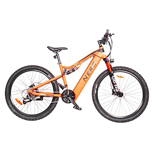Electric Mountain Bike : Electric Mountain Bike eBike 27.5" Aluminium frame 250W E-MTB 48V full Suspension Adult by Nero Sports™ (Orange)