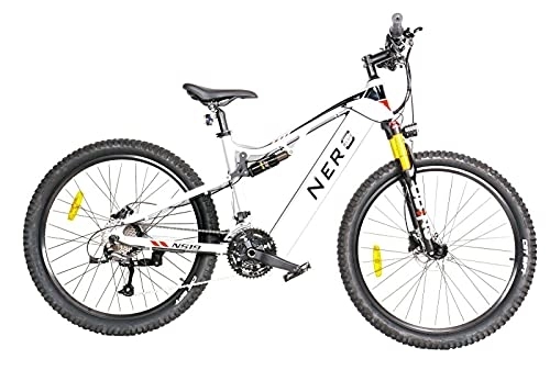 Electric Mountain Bike : Electric Mountain Bike eBike 27.5" Aluminium frame 250W E-MTB 48V full Suspension Adult by Nero Sports™ (White)