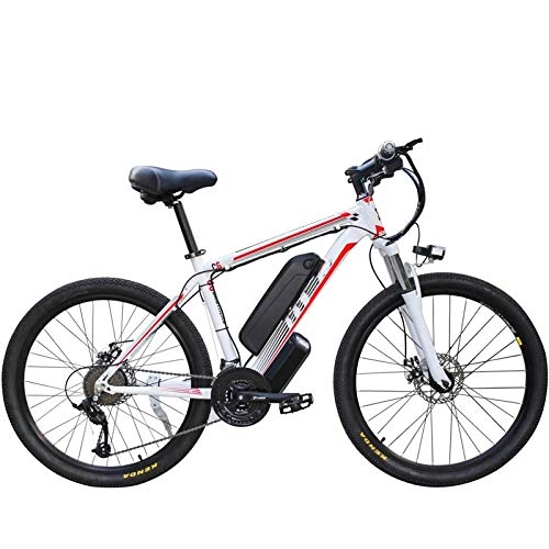 Electric Mountain Bike : Electric Mountain Bike, Electric Bike, 26" Electric City Ebike Bicycle With 350W Brushless Rear Motor For Adults, 36V / 13Ah Removable Lithium Battery Electric Powerful Bicycle (Color : White Red)