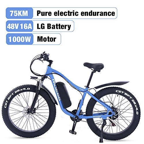 Electric Mountain Bike : Electric Mountain Bike for mens women 1000w 16Ah LG Lithium Battery-Range of Mileage 70-80km 26 Inch Fat Tire Hydraulic Brakes (Blue)