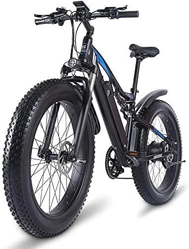 Electric Mountain Bike : Electric Mountain Bike MX03 1000W 48V 17Ah Semi-Integrated Battery Lightweight Suspension Fork fat tire electric bicycle (Blue, A battery)