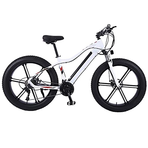Electric Mountain Bike : Electric Mountain Bike, Snowbike, 26 Inches Fat Tire Bicycle E-Bike All Terrain, 48V750w Motor, 36V10AH Removable Lithium Battery, 27 Transmission, for Outdoor Cycling Travel, White 1