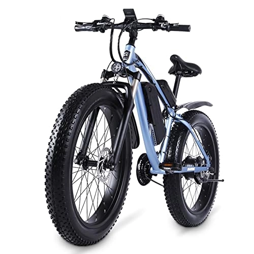 Electric Mountain Bike : Electric Mountain Bikes for Adults 26" Electric Bicycle, 1000W Ebike with 17AH 48V Removable Lithium Battery, 24.8 MPH Professional 21-Speed Gears Ebike (Color : Blue)