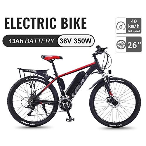 Electric Mountain Bike : Electric Mountain Bikes for Adults, 26'' Fat Tire E-Bike 27 MTB Ebikes for Men Women, All Terrain Commute Sports Mountain Bike Full Suspension 350W Rear Wheel Motor, Red