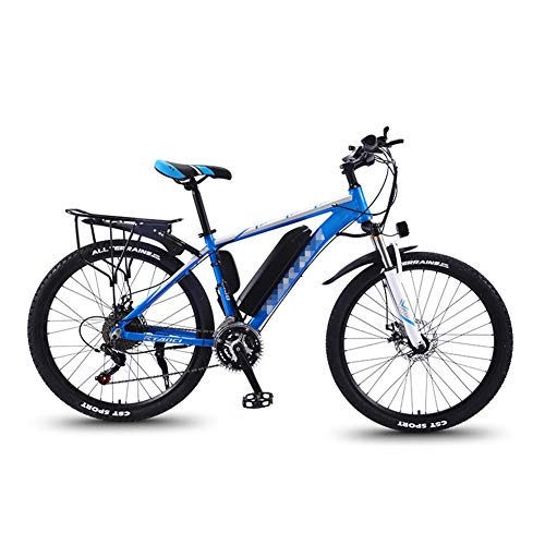 Electric Mountain Bike : Electric Mountain Bikes for Adults, All Terrain Commute Sports Mountain Bike Full Suspension 350W Rear Wheel Motor, 26'' Fat Tire E-Bike 27 MTB Ebikes for Men Women, Blue