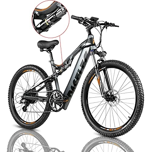Electric Mountain Bike : Electric Mountain Bikes for Adults E-bike Powerful Bicycle 48v 11.6AH Battery Ebike Aluminum Alloy Frame Suspension Fork with 7 Speed Gears & Power Energy Saving System (Black)