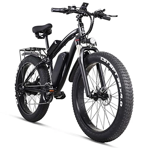 Electric Mountain Bike : Electric oven 24.8 MPH Electric Bike for Adults 26 inch Fat Tire Bicycle 1000w 48V 17AH Removable Lithium Battery, 21 Speed Aluminum Alloy Electric Mountain Bicycle with Rear Seat (Color : Black)
