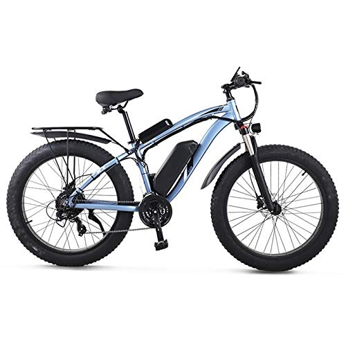 Electric Mountain Bike : Electric1000w Mountain Bike, Snow Bike 48v17ah Electric Bicycle 4.0 Fat Tire Bike, for Suitable for Urban Environment and Commuting To and From Get Off Work blue