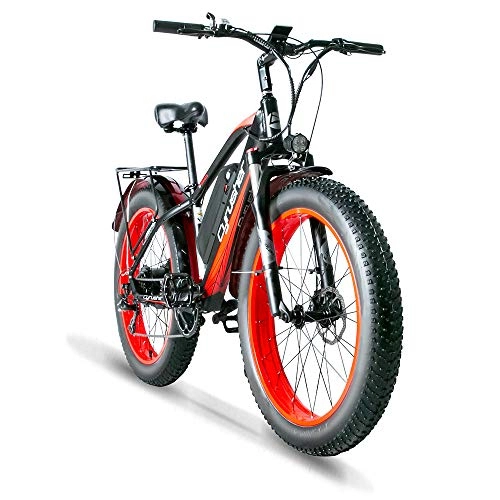 Electric Mountain Bike : Excy 26 Inch Wheel All Terrain Fat Electric Bicycle Aluminum Bike 48V 13AH Lithium Battery Snow Bike 7-Speed Oil Cable Brake XF650 (RED)