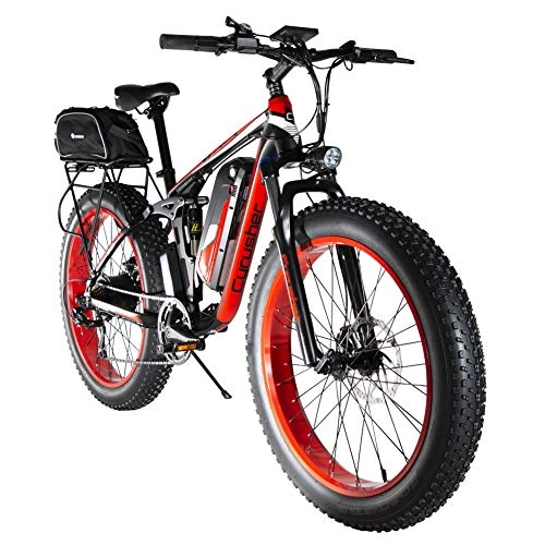 Electric Mountain Bike : Extrbici Upgraded Electric Mountain Bike 750W / 1500W Upto 35mph 26inch Fat Tire e-Bike Beach / Mountain Bikes Full Suspension Lithium Battery Hydraulic Disc Brakes XF800
